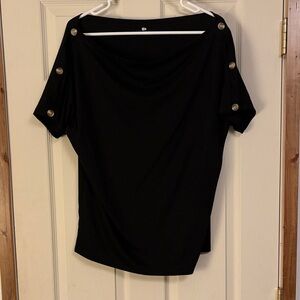Elegant Black Women's Top with Button Accents